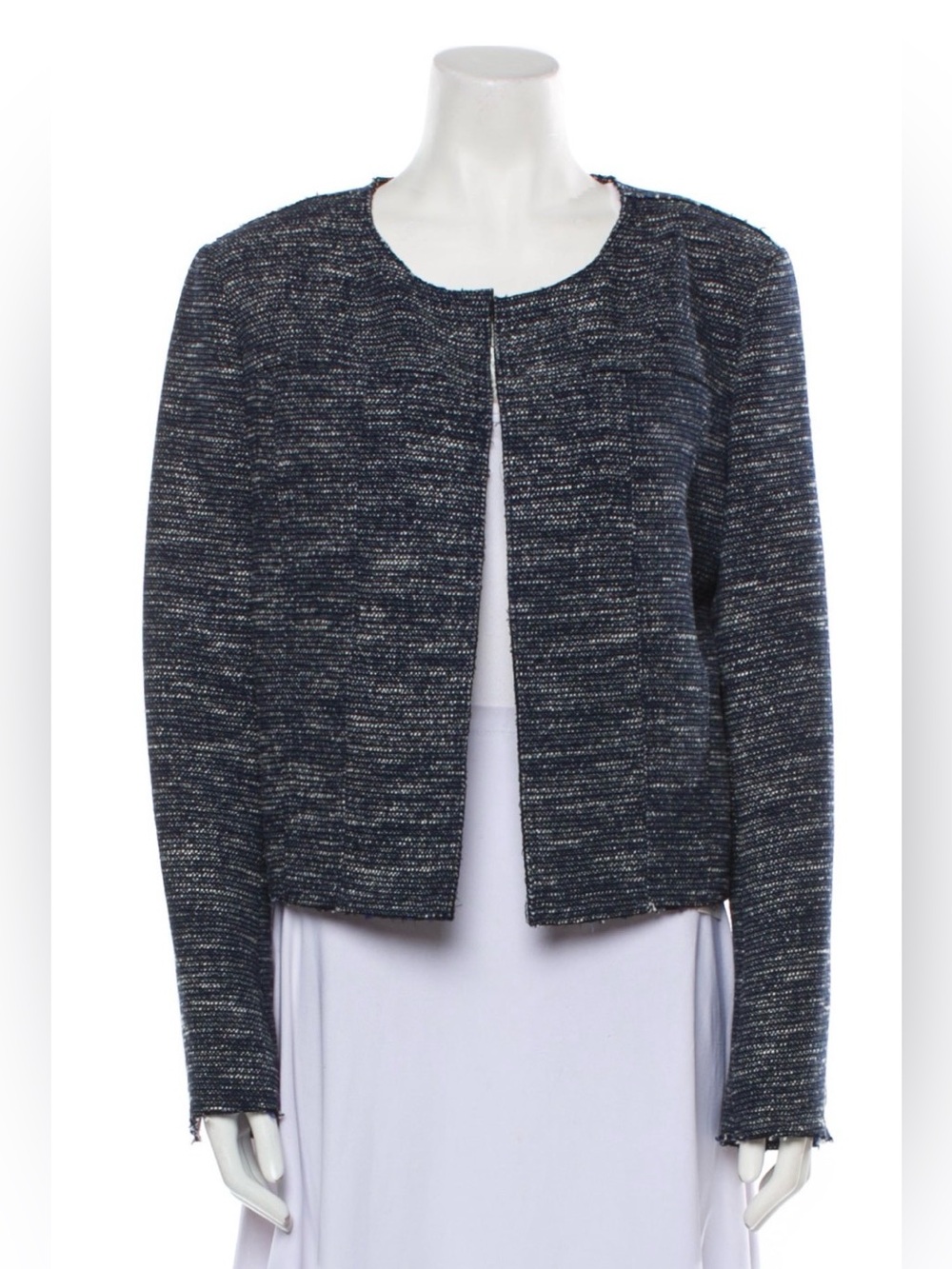 Theory Navy Tweed Open-Front Jacket